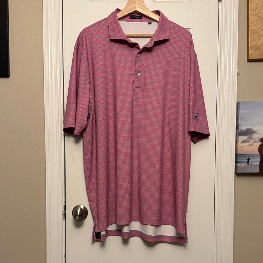 turtleson Stylish Pink Grapefruits Golf Polo Shirt Men Farms CC logo left arm